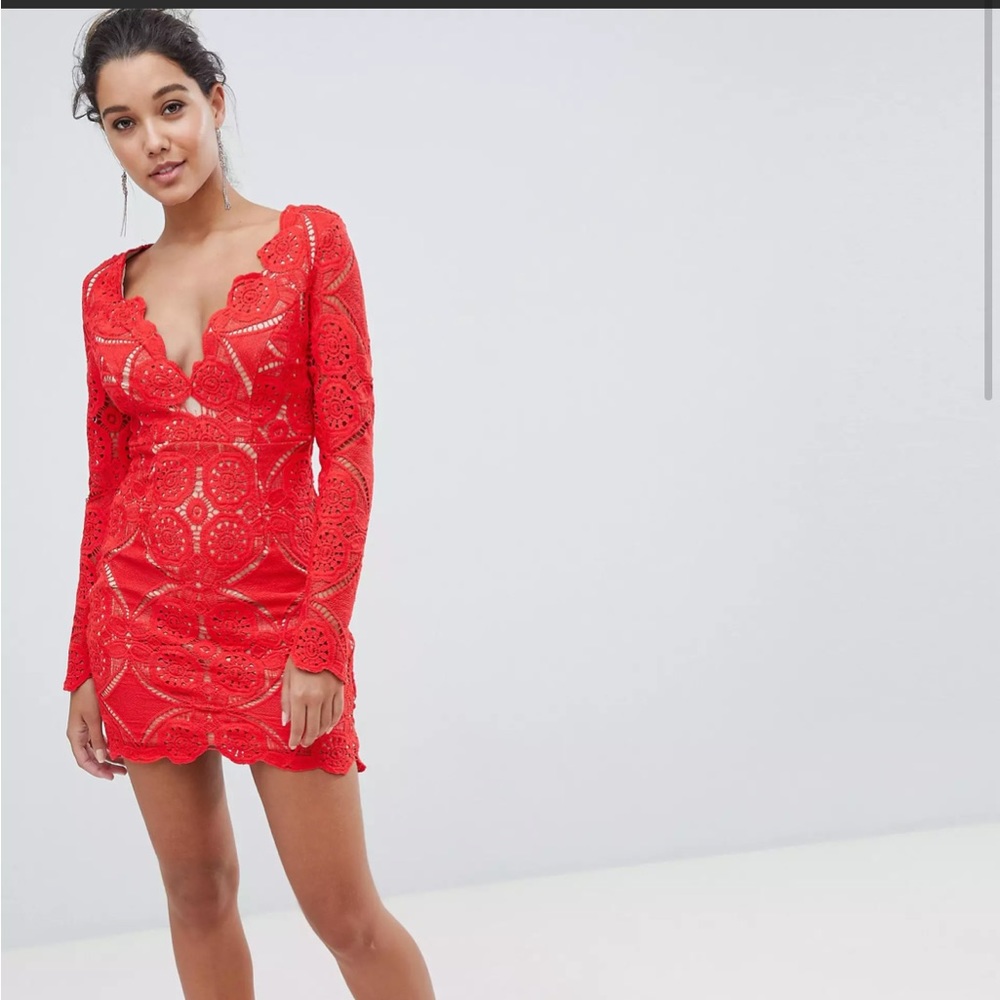 Love Triangle V Neck Mini Dress In All Over Lace